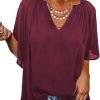 61JhS2TbH8L._AC_SL1500 Womens Chiffon Blouses Casual Solid Bell Sleeve Shirt Loose V Neck Pleated Tunic Tops
