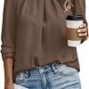 Womens Tops Dressy Casual Pleated Crew Neck Long Sleeve Shirts Office Work Chiffon Blouses
