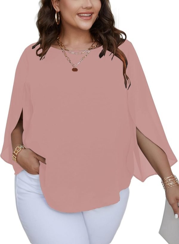 61KXE_VnxrL._AC_SL1500 Women Summer Batwing Sleeve Chiffon Tunic Tops Dressy Scoop Neck Casual Loose Flowy Shirts