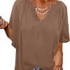 61LGSVZ_NJL._AC_SL1500 Womens Chiffon Blouses Casual Solid Bell Sleeve Shirt Loose V Neck Pleated Tunic Tops