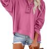 Hoodies for Women 2024 Fashion Fall V Neck Button Down Long Sleeve Hooded Sweatshirts Tops