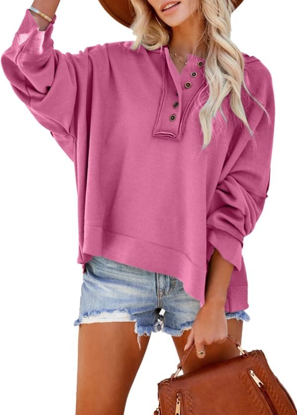 Hoodies for Women 2024 Fashion Fall V Neck Button Down Long Sleeve Hooded Sweatshirts Tops
