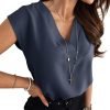 Women's V Neck Chiffon Blouses Cap Sleeve Shirts Casual Loose Work Office Solid Tops