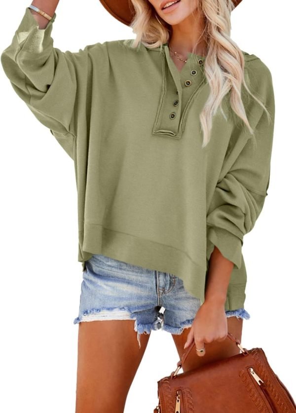 Hoodies for Women 2024 Fashion Fall V Neck Button Down Long Sleeve Hooded Sweatshirts Tops