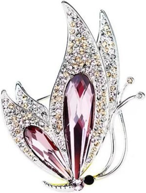 Vintage Rhinestone Crystal Inlaid Butterfly Brooch Women Girls Party Elegant Insect Enamel Pins(Purple)