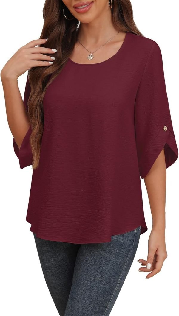 Women's 2024 Summer Chiffon Blouses Bell Short Sleeve Tshirts Casual Loose Flowy Dressy Work Tops for Leggings Blouse