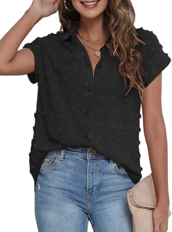 61MjuS4KP3L._AC_SL1500 Women White Button Down Shirt Dressy Casual Work Tops Chiffon Blouse Summer Short Sleeve Shirts