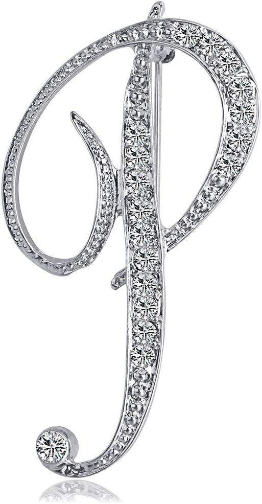 Letter Brooch Pins Initial Rhinestone Brooch for Women Crafts Silvery A-Z