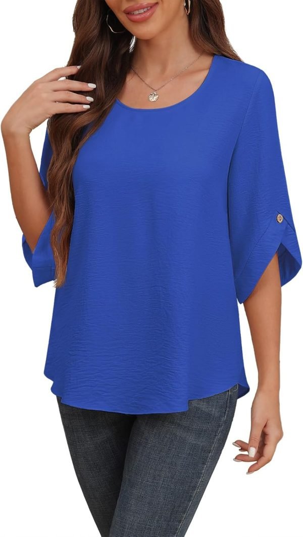 Women's 2024 Summer Chiffon Blouses Bell Short Sleeve Tshirts Casual Loose Flowy Dressy Work Tops for Leggings Blouse