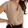 Women's V Neck Chiffon Blouses Cap Sleeve Shirts Casual Loose Work Office Solid Tops