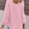 Women's Long Sleeve V Neck Shirt Dressy Pleated Top Casual Loose Chiffon Blouses