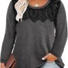 Plus Size Lace Tops for Women Long Sleeve Crewneck Pullover Fall T-shirts Tunics Basic Tees T-Shirts XL-5XL