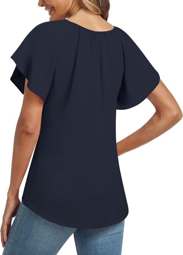 Womens 2024 Summer Tunic Tops Casual Short Sleeve Blouses V Neck Dressy Chiffon Boho Tshirts