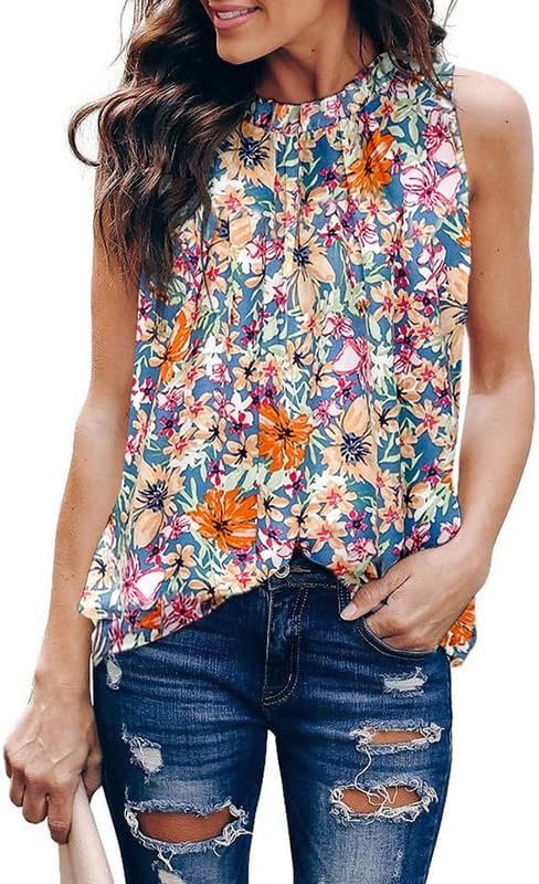 Womens Casual Sleeveless Shirts Halter Neck Leopard Print Tank Top and Blouses