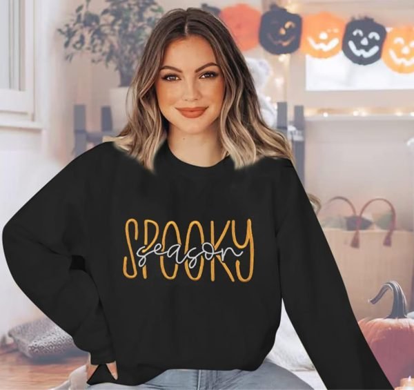 Embroidered Sweatshirt Women Halloween Sweatshirts Fall Lightweight Pullover Autumn Long Sleeve Top