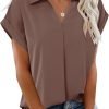 Women's Summer Work Blouse V Neck Short Sleeve Lapel Shirt Top Tunic