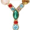 Crystal Pearl Initial Brooch Gold Plated Enamel Colorful Letter Alphabet Breastpin Pin for GIFTS
