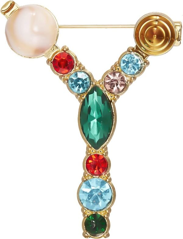 Crystal Pearl Initial Brooch Gold Plated Enamel Colorful Letter Alphabet Breastpin Pin for GIFTS