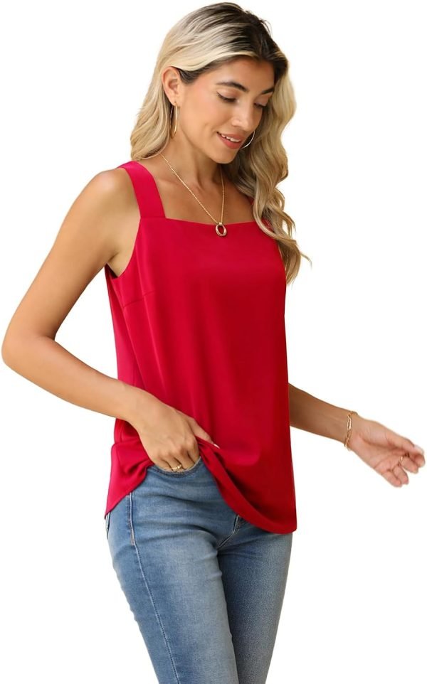 Blouse Tank Tops for Women Casual Summer Square Neck Chiffon Blouse Loose Flowy Sleeveless Tunic Shirts