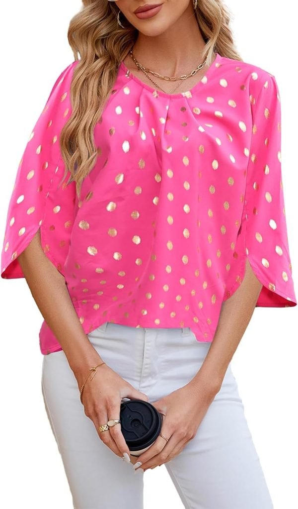 61R6aUMZJBL._AC_SL1500 Women's Chiffon Blouse 3/4 Sleeve Crew Neck Loose Tops Casual Blouses Shirt