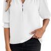 Women's Summer Puff Sleeve Top V Neck Ruffle Button Shirt Pleated Dressy Casual Chiffon Blouses