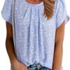 Women's Casual Round Neck Basic Pleated Tops Short Sleeve Loose Fit Curved Keyhole Back Chiffon Blouses Tshirts