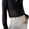 61RStEMlZ5L._AC_SL1500 Women's Sheer Mesh Button Up Shirt Long Sleeve See Through Blouse