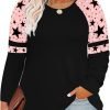 Plus Size T Shirt for Women Long Sleeve Raglan Tops Tee Shirts Color Block Top Leopard Plaid Print XL-5XL 14W-28W