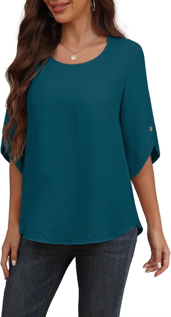 Women's 2024 Summer Chiffon Blouses Bell Short Sleeve Tshirts Casual Loose Flowy Dressy Work Tops for Leggings Blouse