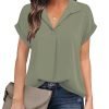 Women's Bat Wing V Neck Short Sleeve Chiffon Blouses for Office Work Business Attire Collared Casual Summer Shirts