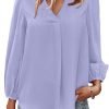 Women's Long Sleeve V Neck Shirt Dressy Pleated Top Casual Loose Chiffon Blouses