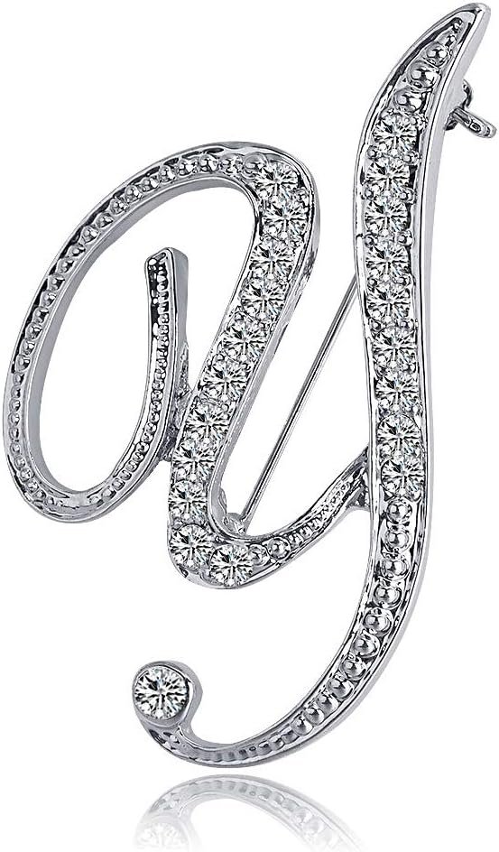 Letter Brooch Pins Initial Rhinestone Brooch for Women Crafts Silvery A-Z