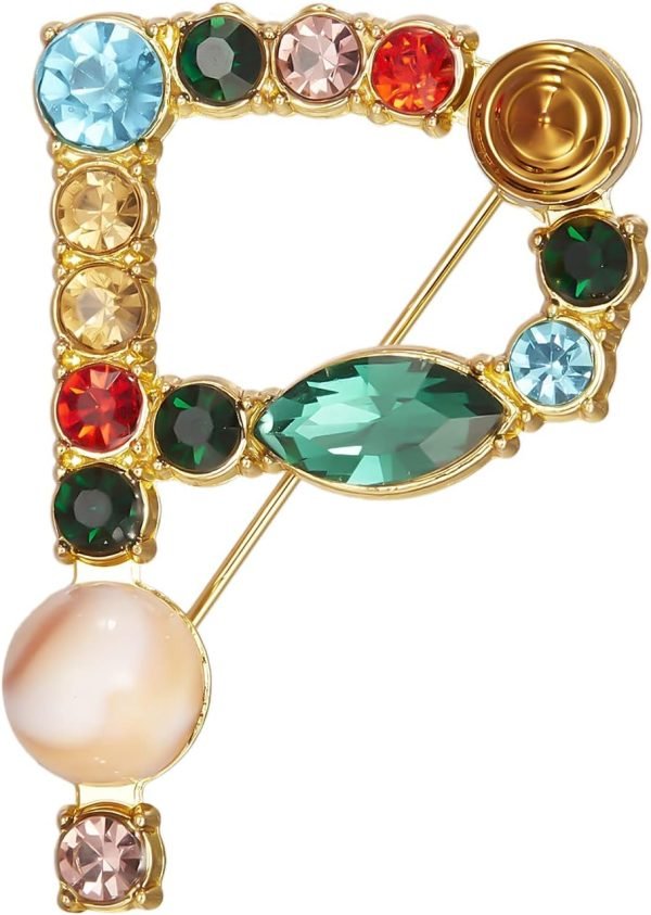 Crystal Pearl Initial Brooch Gold Plated Enamel Colorful Letter Alphabet Breastpin Pin for GIFTS
