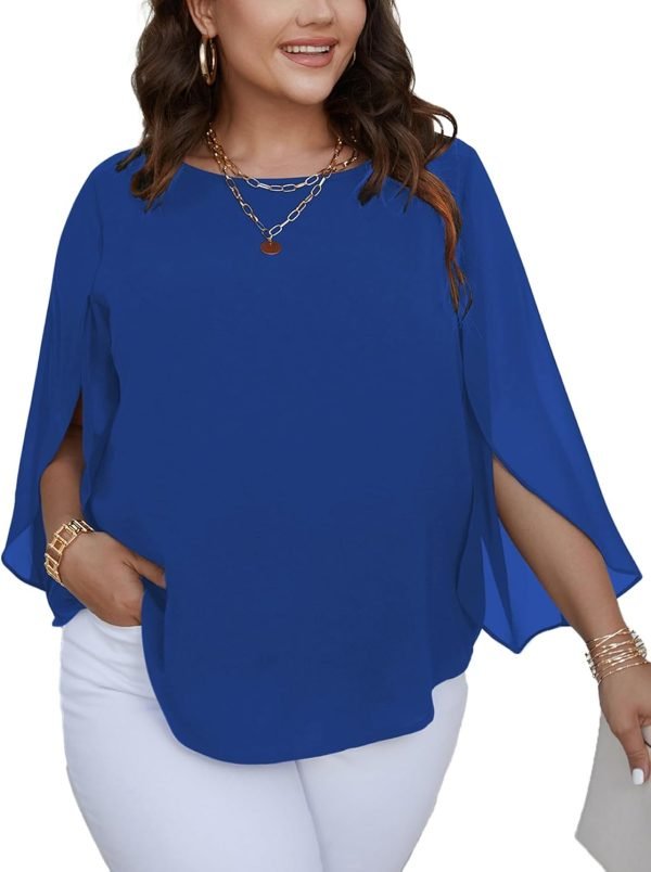 61SiwjXP9CL._AC_SL1500 Women Summer Batwing Sleeve Chiffon Tunic Tops Dressy Scoop Neck Casual Loose Flowy Shirts