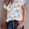 Women's Casual V Neck Alicia Floral Print Smocked Short Sleeve Chiffon Blouses Bohemian Top Shirts