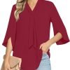 Women's Fall Long Sleeve Chiffon Blouse Winter V-Neck Tunic Tops Business Shirt