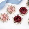 Elegant Rose Flower Brooch Pin for Women Men Wedding Party Gentleman's Essentials Handmade Crystal Pearl Fabric Flower Lapel Pin Dress Suit Accessories Boutonniere Ideas Gift Valentine's Day