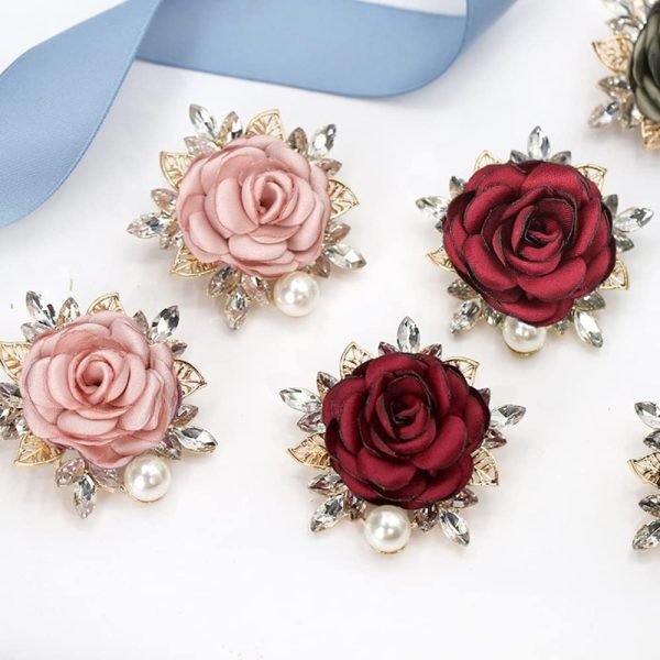 Elegant Rose Flower Brooch Pin for Women Men Wedding Party Gentleman's Essentials Handmade Crystal Pearl Fabric Flower Lapel Pin Dress Suit Accessories Boutonniere Ideas Gift Valentine's Day
