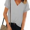 Women V Neck Chiffon Blouse Short Sleeve Summer Casual Loose Shirt Tops