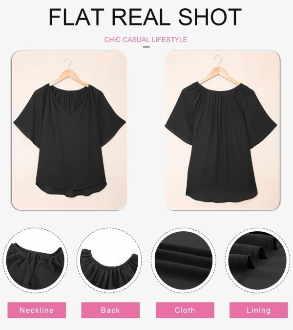 61UJYYLEjpL._AC_SL1309 Womens Chiffon Blouses Casual Solid Bell Sleeve Shirt Loose V Neck Pleated Tunic Tops