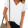 Women V Neck Chiffon Blouse Short Sleeve Summer Casual Loose Shirt Tops