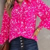 61UY1Ah6XtL._AC Women's Casual V Neck Allover Floral Print Long Sleeve Chiffon Button Down Blouses Bohemian Top Shirts