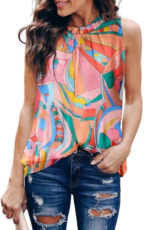 Womens Casual Sleeveless Shirts Halter Neck Leopard Print Tank Top and Blouses