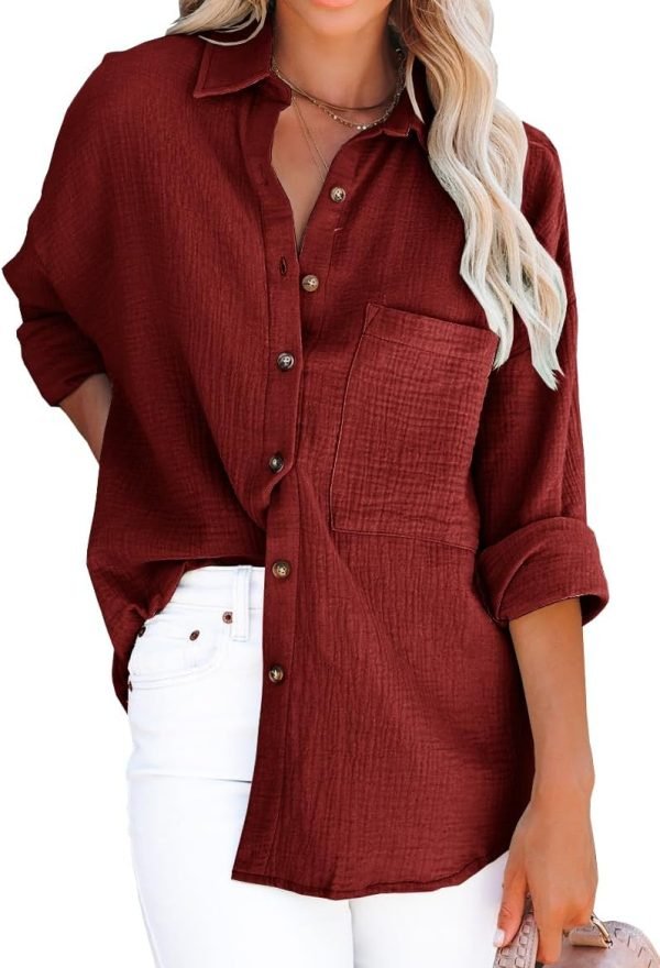 Women's V Neck Short Sleeve Button Down Shirts Casual Chiffon Blouses Tops
