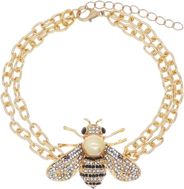 Honey Bee Brooches Crystal Insect Themed Bee Brooch Animal Fashion Shell Pearl Brooch Pin Gold Tone