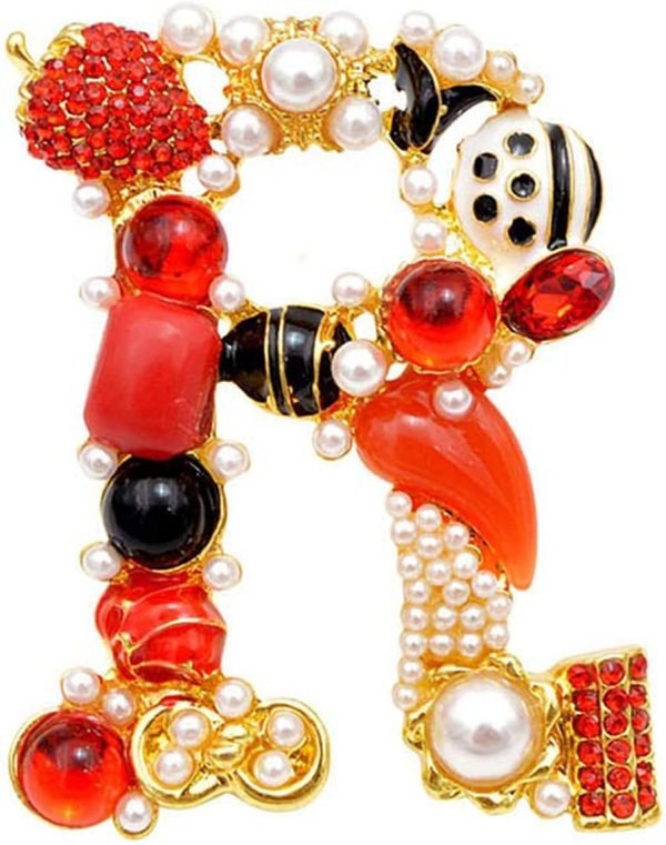 Crystal Pearl Initial Brooch Gold Plated Enamel Colorful Letter Alphabet Breastpin Pin for GIFTS
