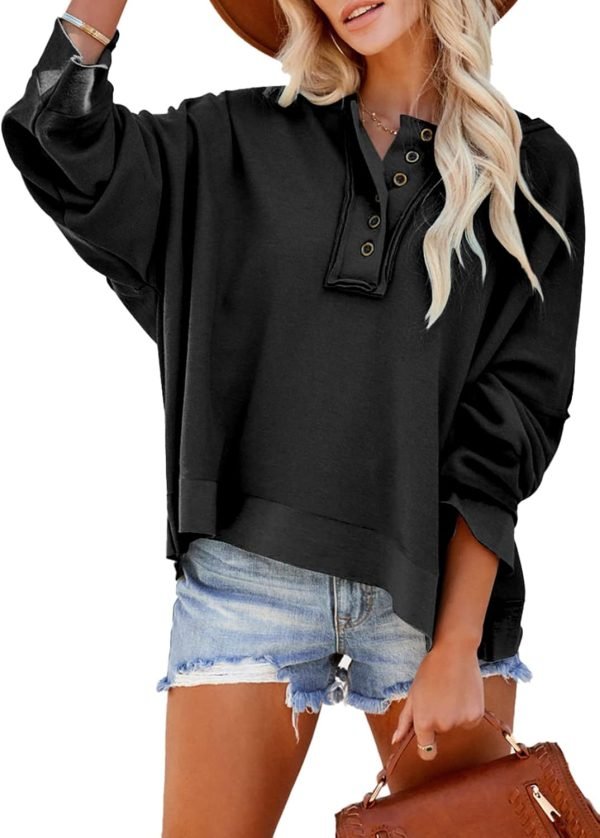 Hoodies for Women 2024 Fashion Fall V Neck Button Down Long Sleeve Hooded Sweatshirts Tops