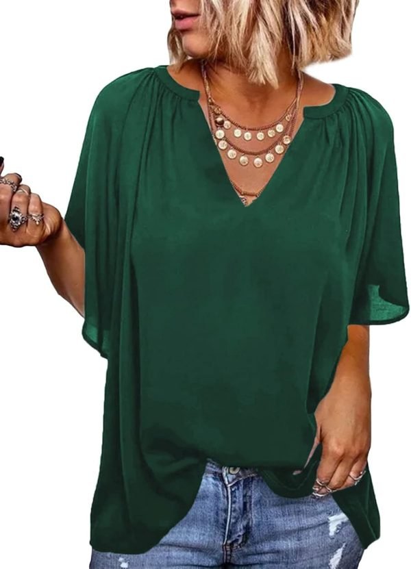 61Vtx5BbGgL._AC_SL1500 Womens Chiffon Blouses Casual Solid Bell Sleeve Shirt Loose V Neck Pleated Tunic Tops