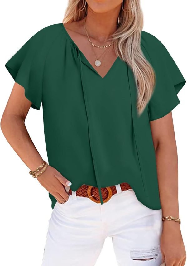 Womens 2024 Summer Tunic Tops Casual Short Sleeve Blouses V Neck Dressy Chiffon Boho Tshirts