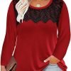 Plus Size Lace Tops for Women Long Sleeve Crewneck Pullover Fall T-shirts Tunics Basic Tees T-Shirts XL-5XL